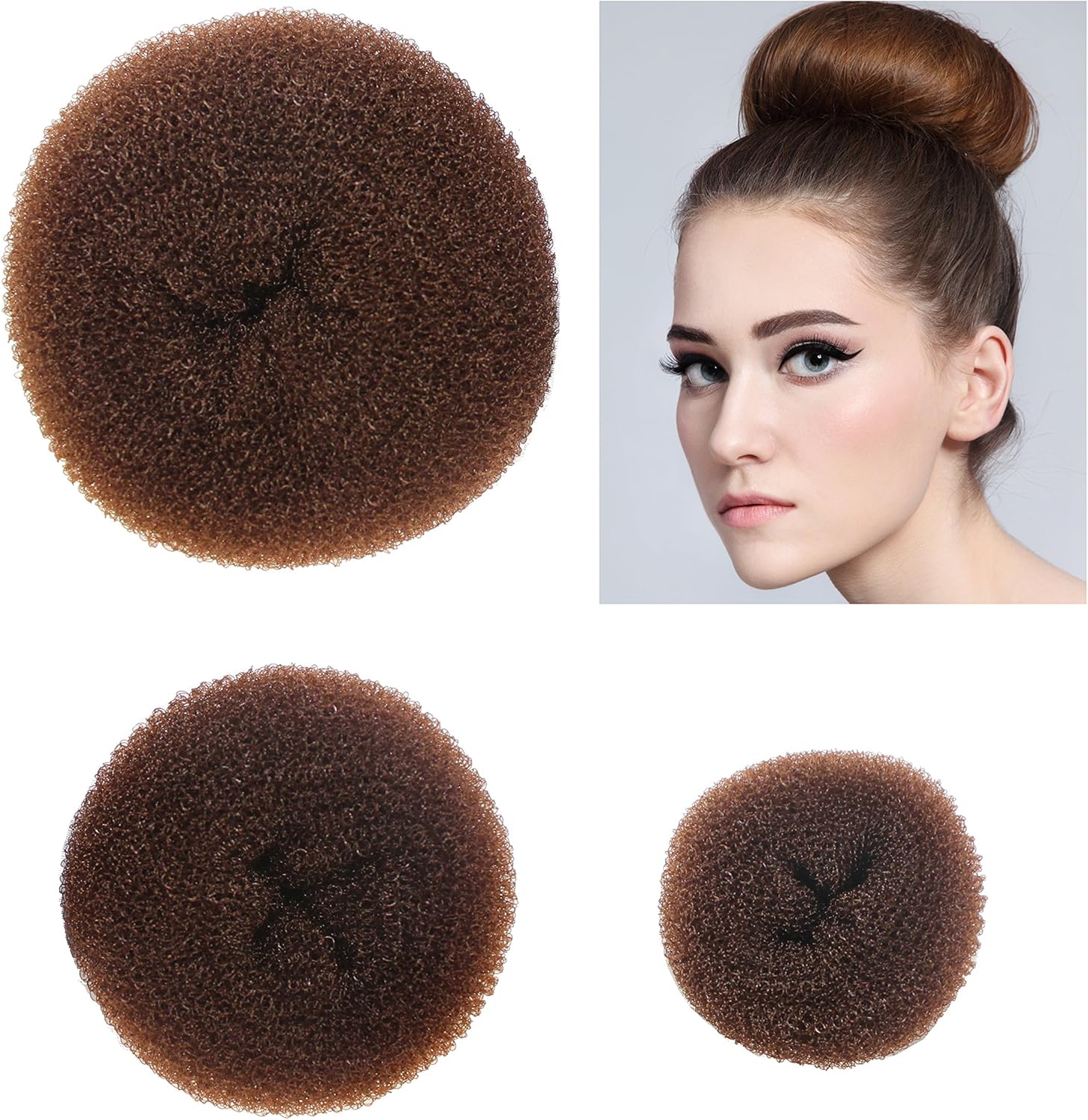 Styla Hair Bun Makers 3 Pack Brown Donut Buns 1 Small 1 Medium