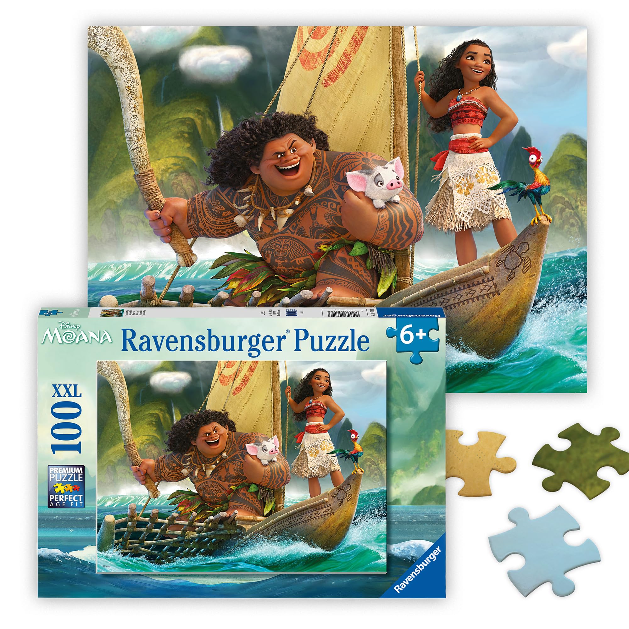 Ravensburger - Disney Moana & Maui - 100 Piece Jigsaw Puzzle - Favorite Scene from The Moana Movie - Stunning, Bright Colors - Premium Quality - Ideal Gift - Screen-Free Fun - Children Age 6+