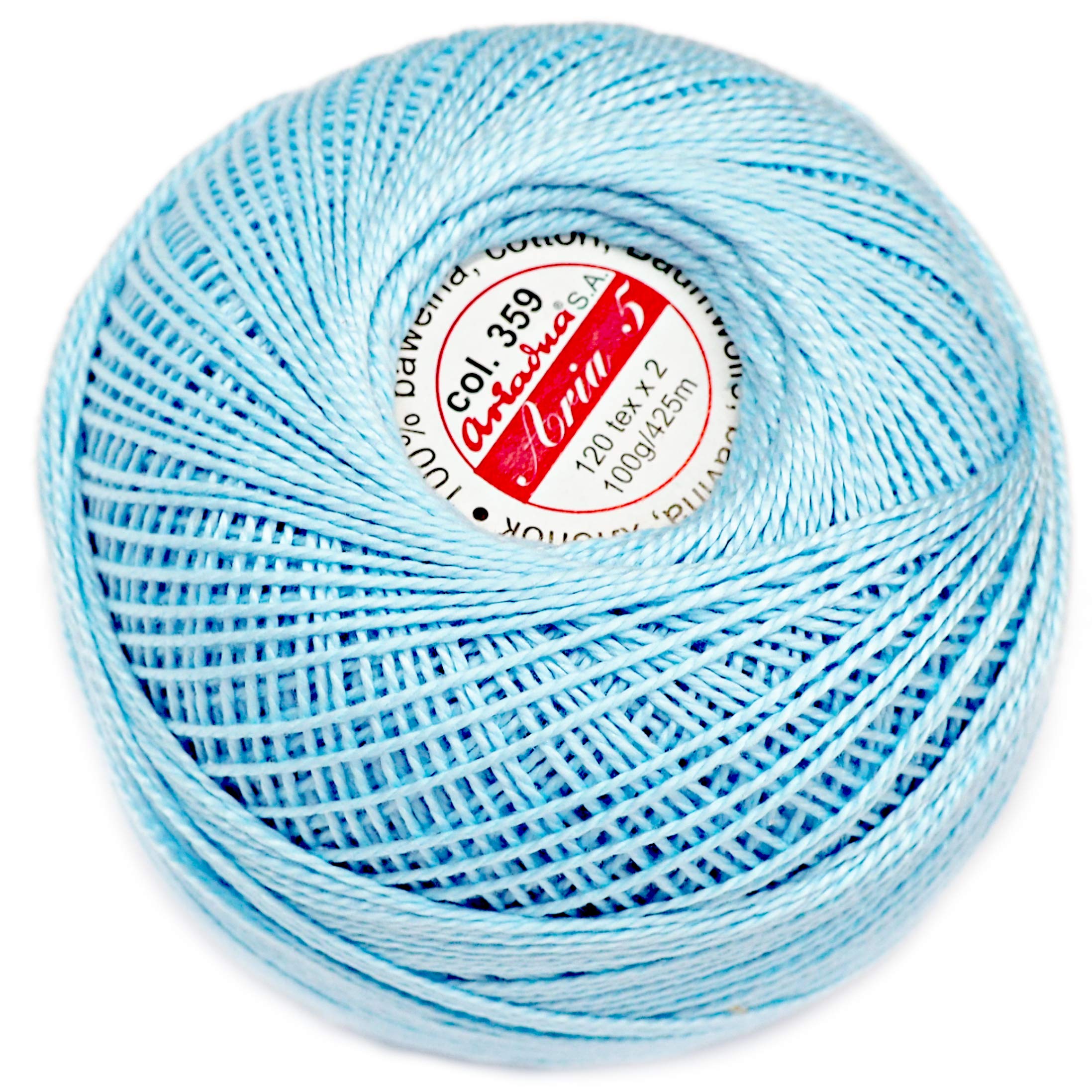 Double Mercerized Crochet Yarn Size 5 Cotton Ball 464yd/425m Quality Thread 3.52oz/100g Baby Blue (359)