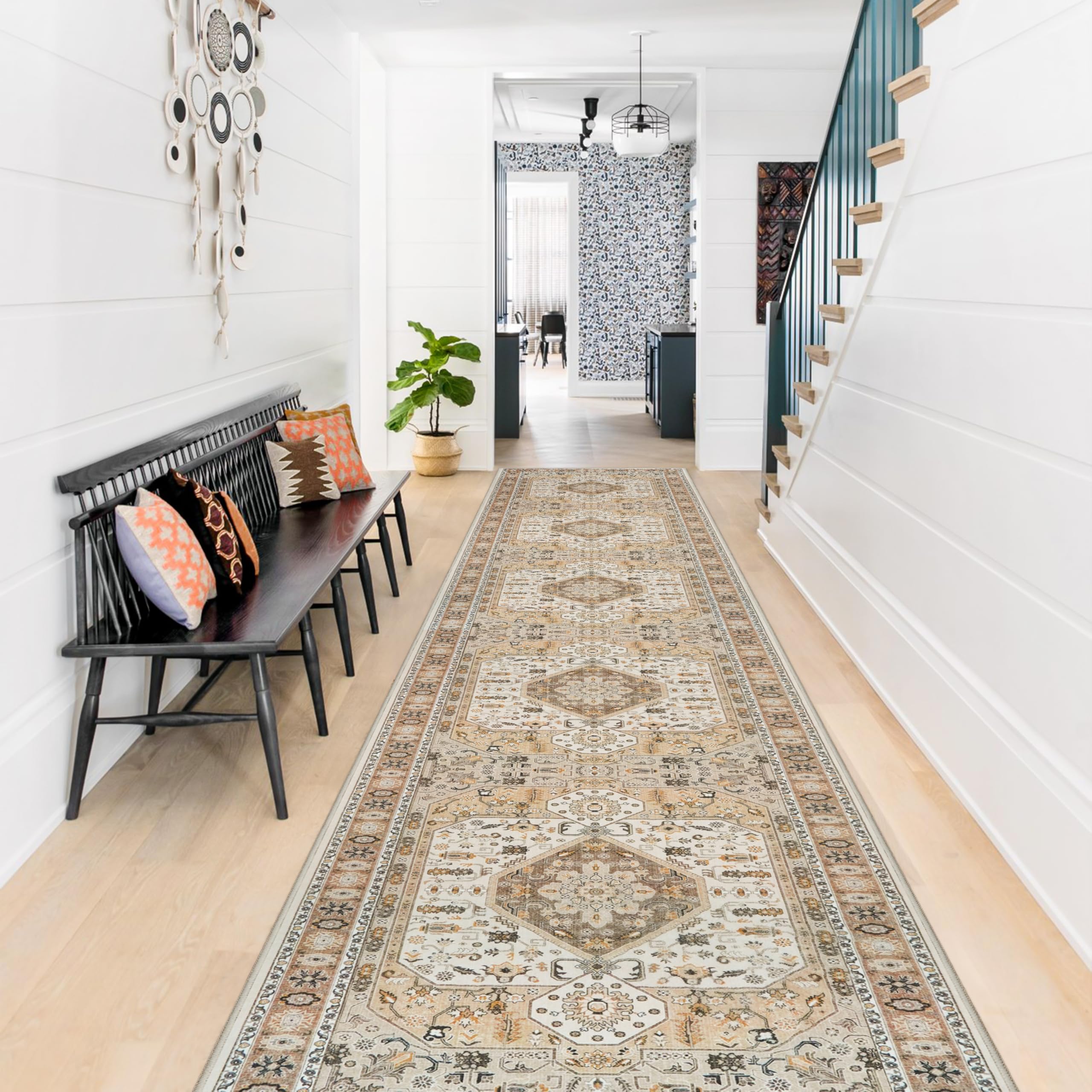 Photo 1 of Washable Runner Rug 2x12 - Hallway Runner Rug Kitchen Rugs and Mats Non Skid Washable Waterproof Carpet Runner for Living Room Bedroom Bathroom (Beige/Yellow, 2X12)