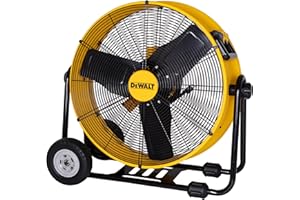 DEWALT DXF2490 High Velocity Fan, Floor Fans, 24 Inch Large Electric Metal Rotating Industrial Fan with 360° Adjustable Tilt & Large Wheel, Drum Fans for Outdoor and Warehouse, Yellow