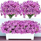 MERIXMAS 20 Bundles Artificial Flowers for Outdoors Decorations, Fake Flowers Faux Plants Silk Colorful Daisy Eucalyptus Flowers Realistic UV Resistant for Garden Patio Porch Box Home Decor, Purple