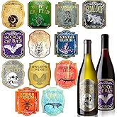Chinco 24 Pieces Halloween Wine Bottle Labels, Assorted Witch, Owl, Mermaid Labels & Stickers 12 Patterns Halloween Apothecary Decals for Wine Bottle
