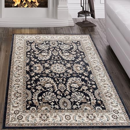 Tapiso Dubai Tappeto Salotto Orientale Colore Naro Ecrù Bordatura Disegno Tradizionale Persiano Facile Da Pulire 60 X 100 Cm