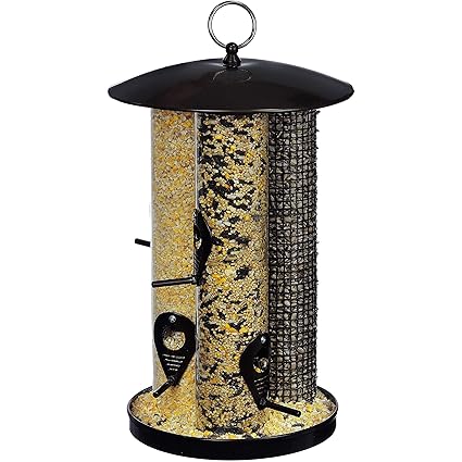 Feather Feed Triple Tube Bird Feeder Steel Black 12