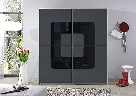 Wimex Kleiderschrank/ Schwebetürenschrank Curve, (B/H/T) 180 x 198 x 64 cm, Anthrazit/ Absetzung Schwarz