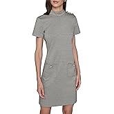Karl Lagerfeld Womens Short Sleeve Mock Neck Sheath Mini Dress