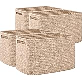 OIAHOMY 4 Pack Storage Baskets for Organizing, Cube Storage Bins for Shelves, Rectangle Storage Baskets With Handles, Woven Baskets for Storage, 12.7''Lx9''Wx7.8''H, Brown