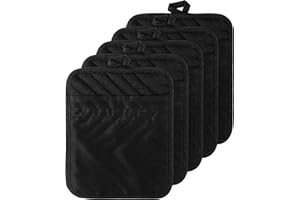 GROBRO7 5Pack Cotton Pocket Pot Holder Set Kitchen Heat Resistant Potholder Machine Washable Potholders Bulk Oven Mitts Black Plain Hot Pads Trivet for Baking Cooking with Pocket 7x9