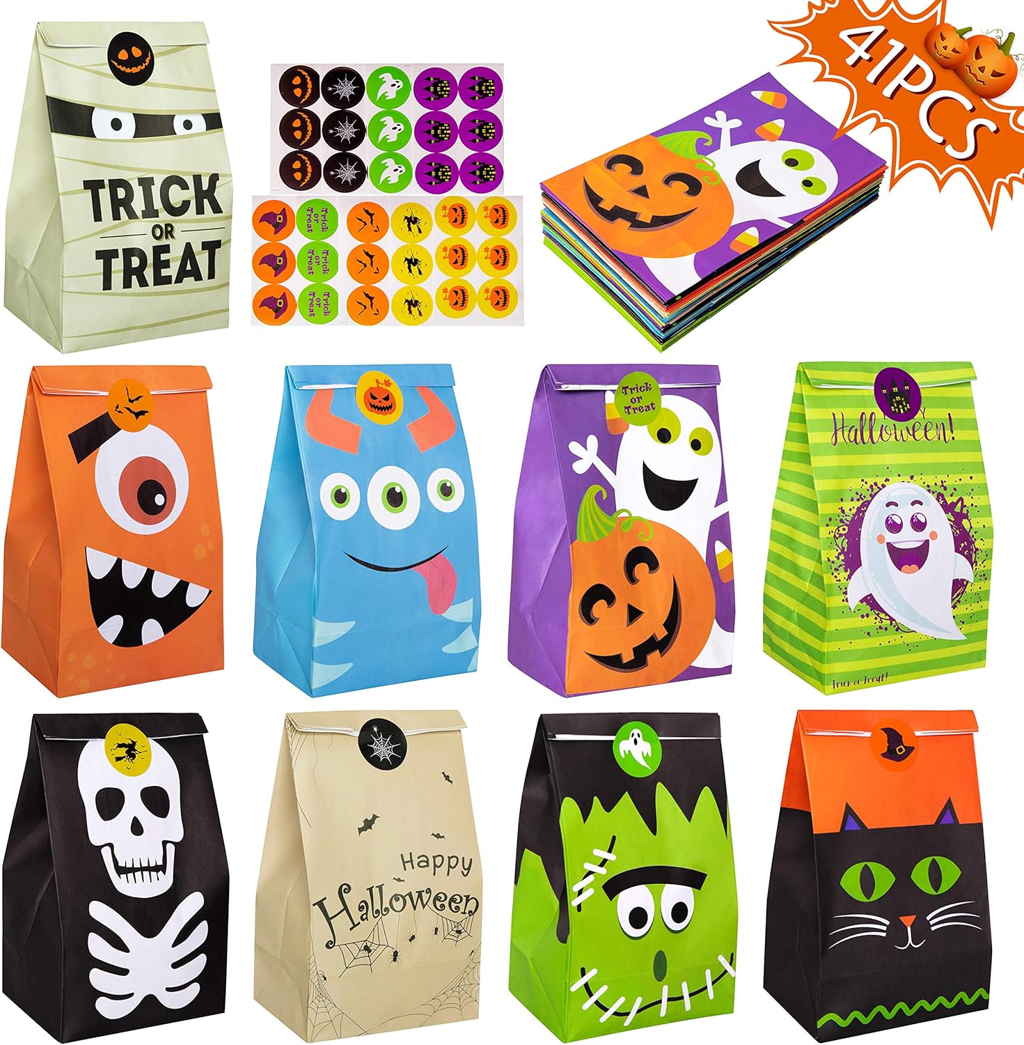 41PCS Halloween Treat Bags Party Favors 