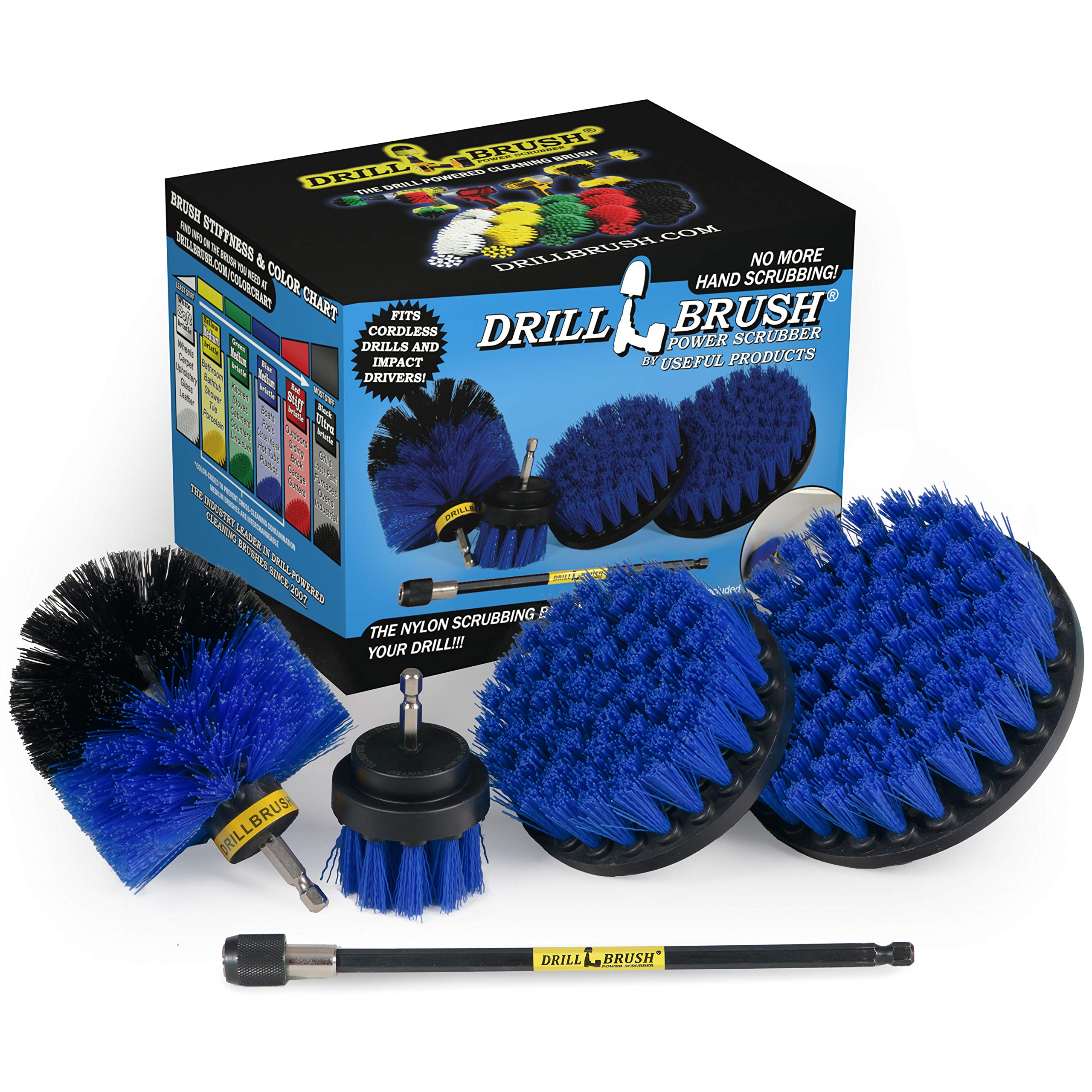 Boat Accessories - Swimming Pool - Blue Medium Drill Brush Scrub Kit with Extension - Hull, Deck, Fiberglass, Gel Coat, Carpet, Seats - Vinyl Spa Liners, Slides, Diving Boards, Ladders and Swim Steps