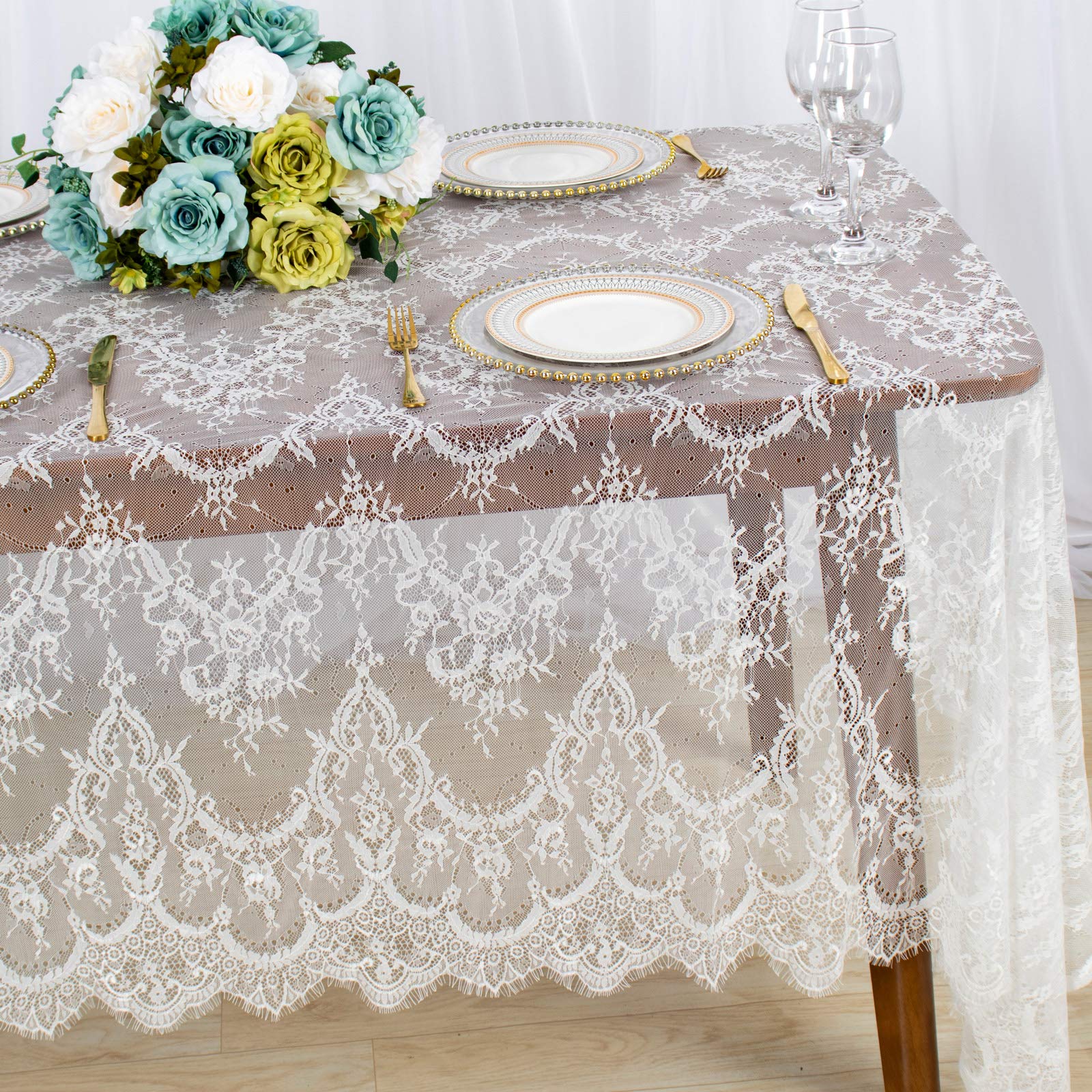 Photo 1 of ShinyBeauty Lace-Tablecloth-Rectangular 60x120-Inch White Rectangle Overlay Tea Tablecloth Lace Tablecloths Long Rectangular Tablecloth Lace Tablecloth 60 Table Floral Embroidery Lace Table Cloths