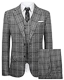 Hanayome Men's Blazer 3 Piece Fashion Tux Grid Grey