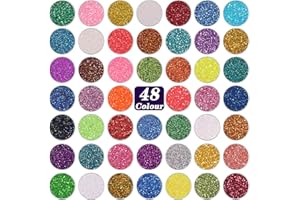 ANGXILIN 48 Assorted Holographic Iridescent Metalic Colors Extra Fine Glitter Pack,Hair Eye Face Body Make Up Glitter,Epoxy Resin Tumbler Jewelry Making Festival Decor DIY Art Craft Glitter