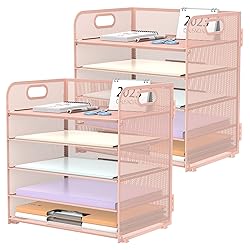 SUPEASY 2 Pack 5-Tier Pink Desk Organizer with