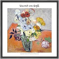 SIGNWIN Framed Canvas Wall Art Japanese Vase with Roses and Anemones Master Aritst Van Gogh Oil Painting Impressionism Traditional Scenic Colorful for Living Room, Bedroom, Office - 16