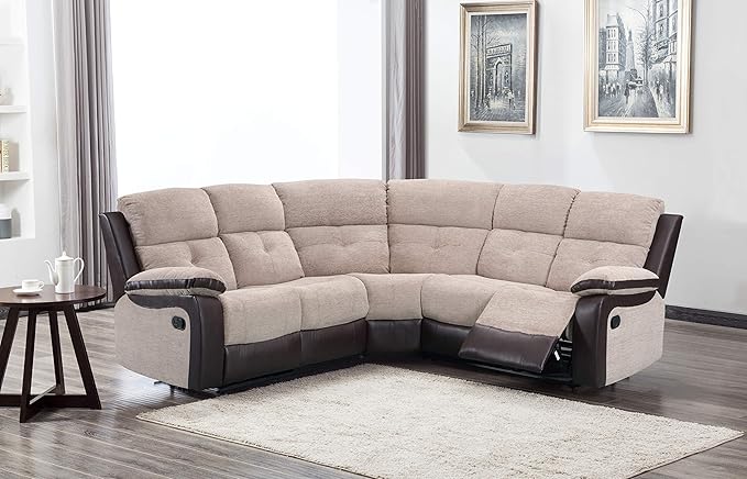 New Marsha Large Fabric Reclining 5 Seater Corner Sofa Brown And Beige
