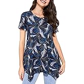 ENMAIN Tunic Tops for Women Plus Size Short Sleeve Top Loose Fit Dressy Casual Swing Summer Tunics Tops to Wear with Leggings