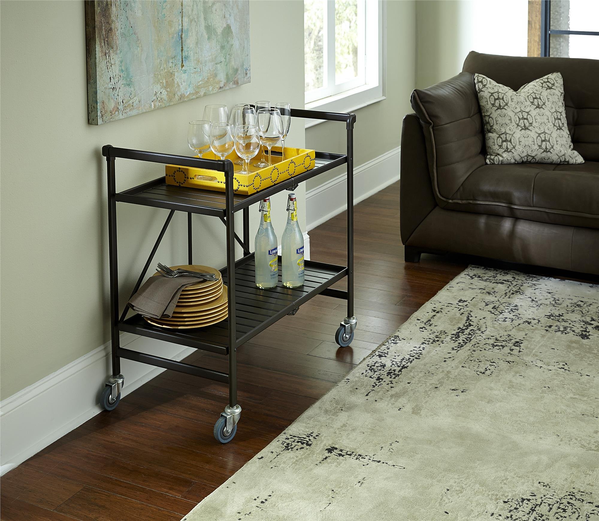 Indoor or Outdoor Folding, Metal, Rolling Serving Cart, Brown eBay