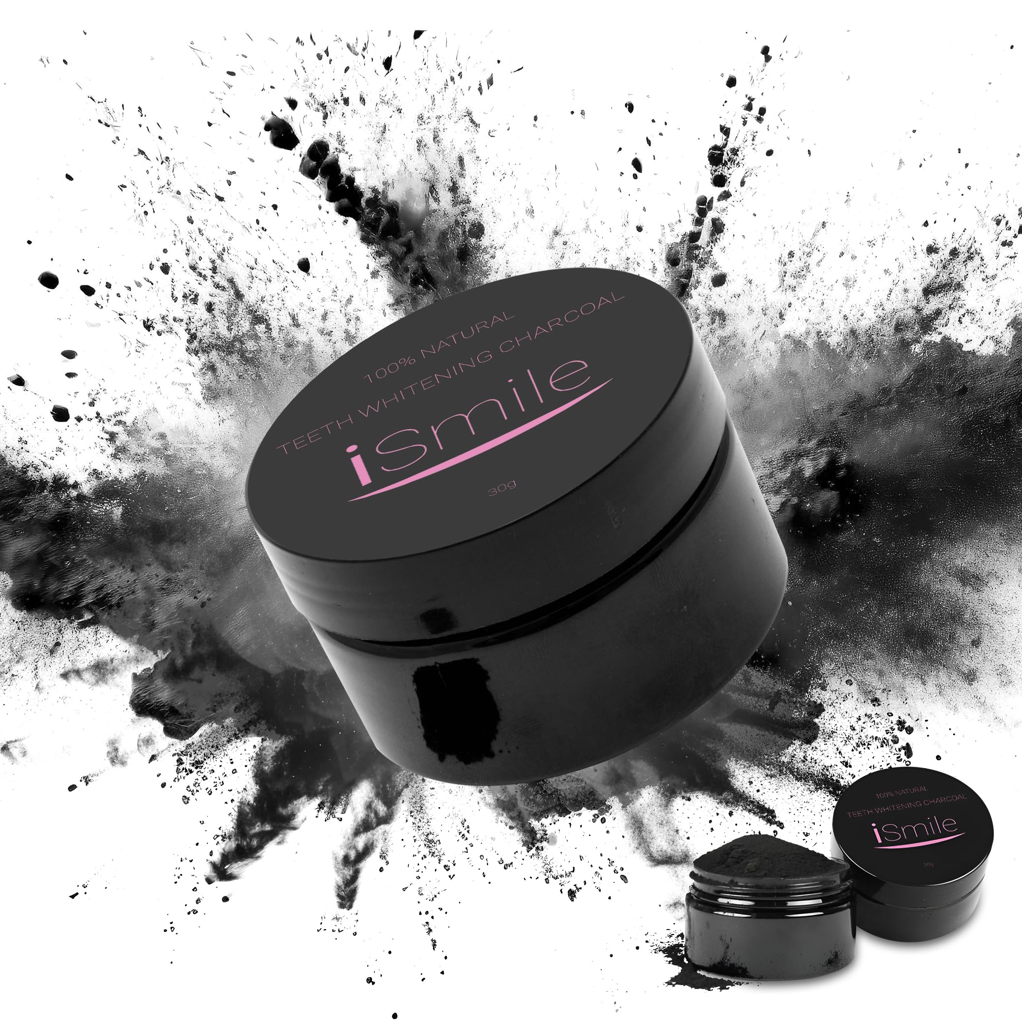 iSmile Activated Charcoal Teeth Whitening Powder – Menthol Flavour - 100% Natural and Vegan Friendly – Less Abrasive for Better Stain Removal - Freshens Breath