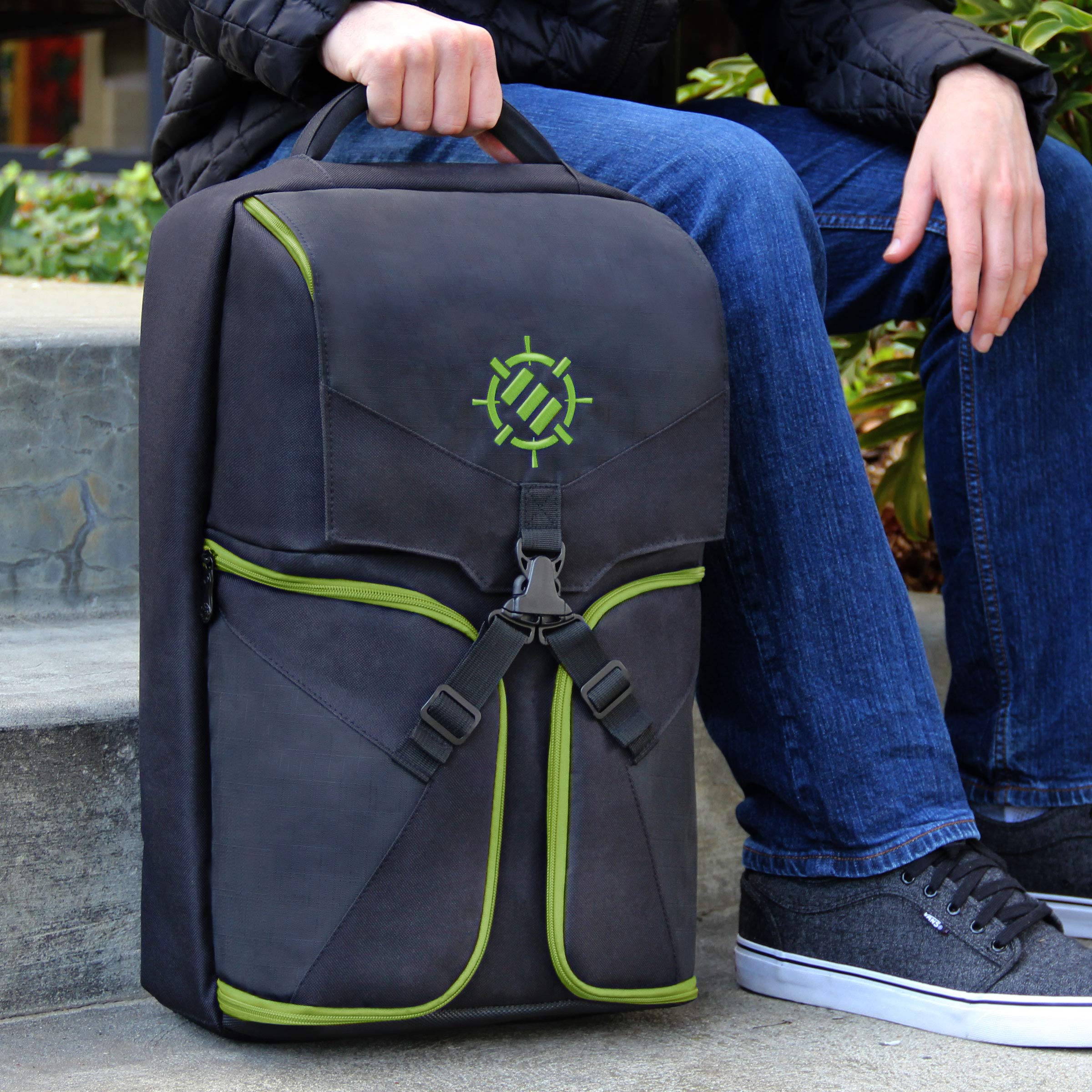 ENHANCE Xbox Backpack - Xbox Carrying Case Compatible with Series S, One X, One S - Storage Compartments for Controllers, Gaming Headset, Games & More Gaming Accessories - Green