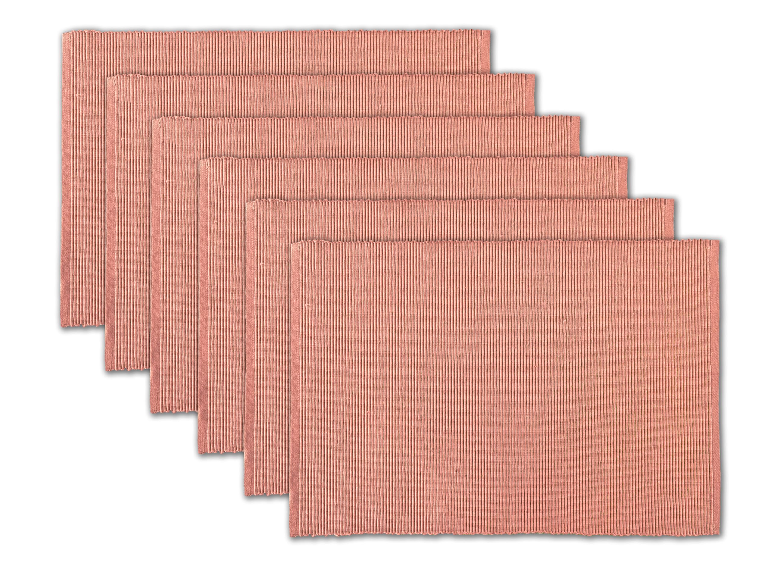 Photo 1 of 100% Cotton Ribbed Placemats - Set of 6-13 x 19 Inches - Peach - Everyday/Thanksgiving/Fall Cloth Table Mats - Thick Construction, Washable & Reusable Cloth Place Mats - by AVKA Studio