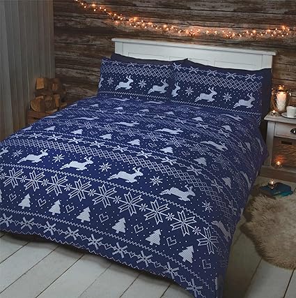 Amazon Com Nordic Christmas Reindeer Navy Blue White 100 Brushed