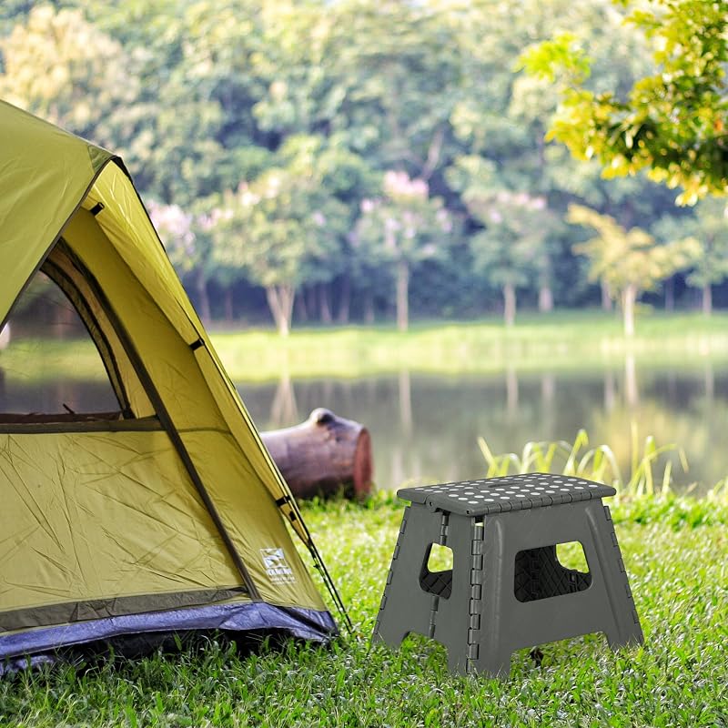 Sgabello Pieghevole L, da Bagno o Campeggio, per Bambini, Fino a 150 kg, Plastica, H 30 cm, Grigio Chiaro