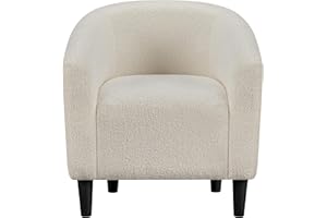 Topeakmart Barrel Chair, Soft Sherpa Accent Chair Side Chair Club Chair Modern Style Deep Seating Barrel Armchair for Living Room Furniture Reading Room Bedroom Ivory