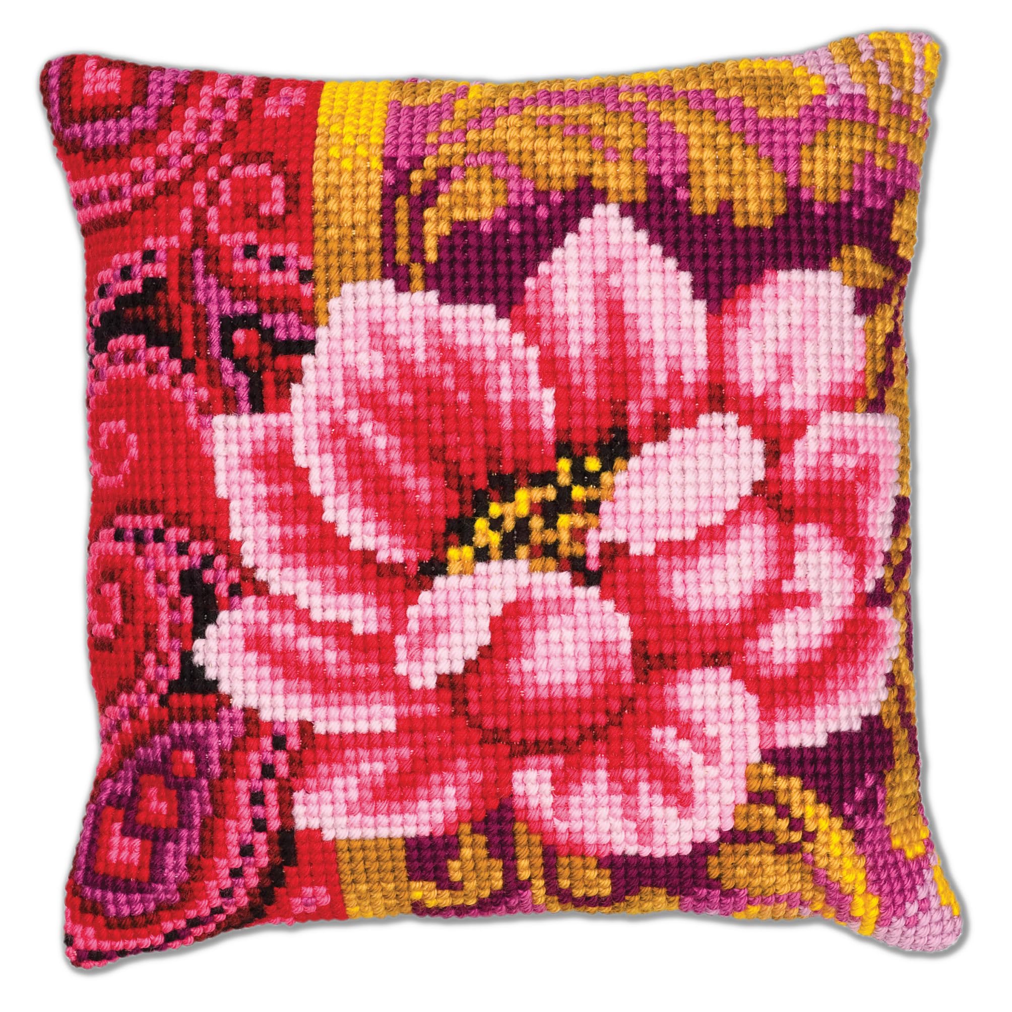 Vervaco Cross Stitch Cushion: Pink Flower,Setof1, — image 1