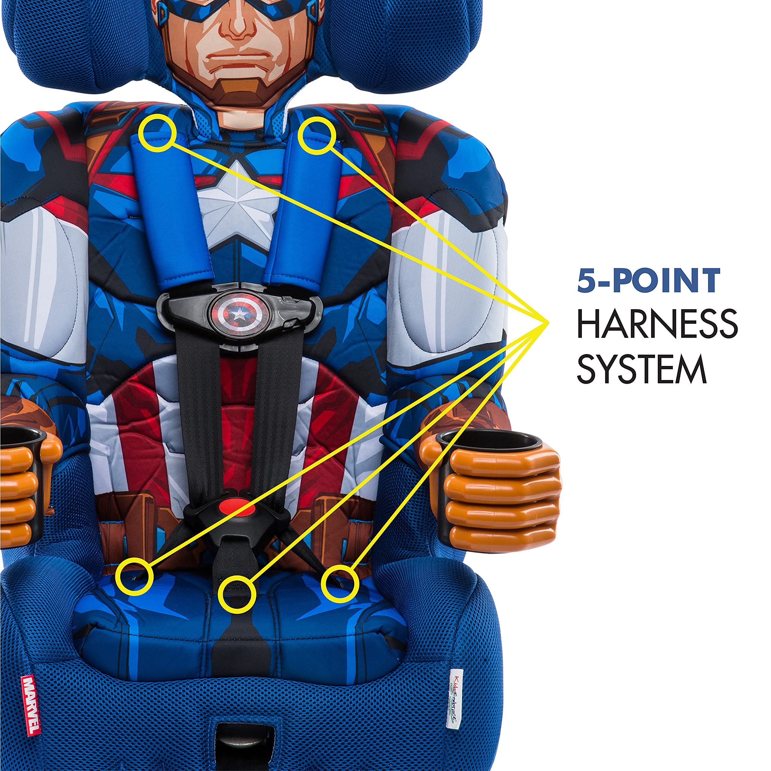 KidsEmbrace Marvel Captain America 2-in-1 Forward-Facing Booster Car Seat LATCH | 5-Point Harness Booster 22-65lbs converts to Belt-Positioning Booster 40-100lbs | Adjustable