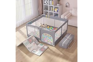 SUPFOO Baby Playpen with Mat,Playpen for Babies and Toddlers Thickened Sponges Ensure Safety,Baby Play Yards with Anti-Slip Base,Indoor & Outdoor Kids Activity Center (47"x47"x27" Include Mat)