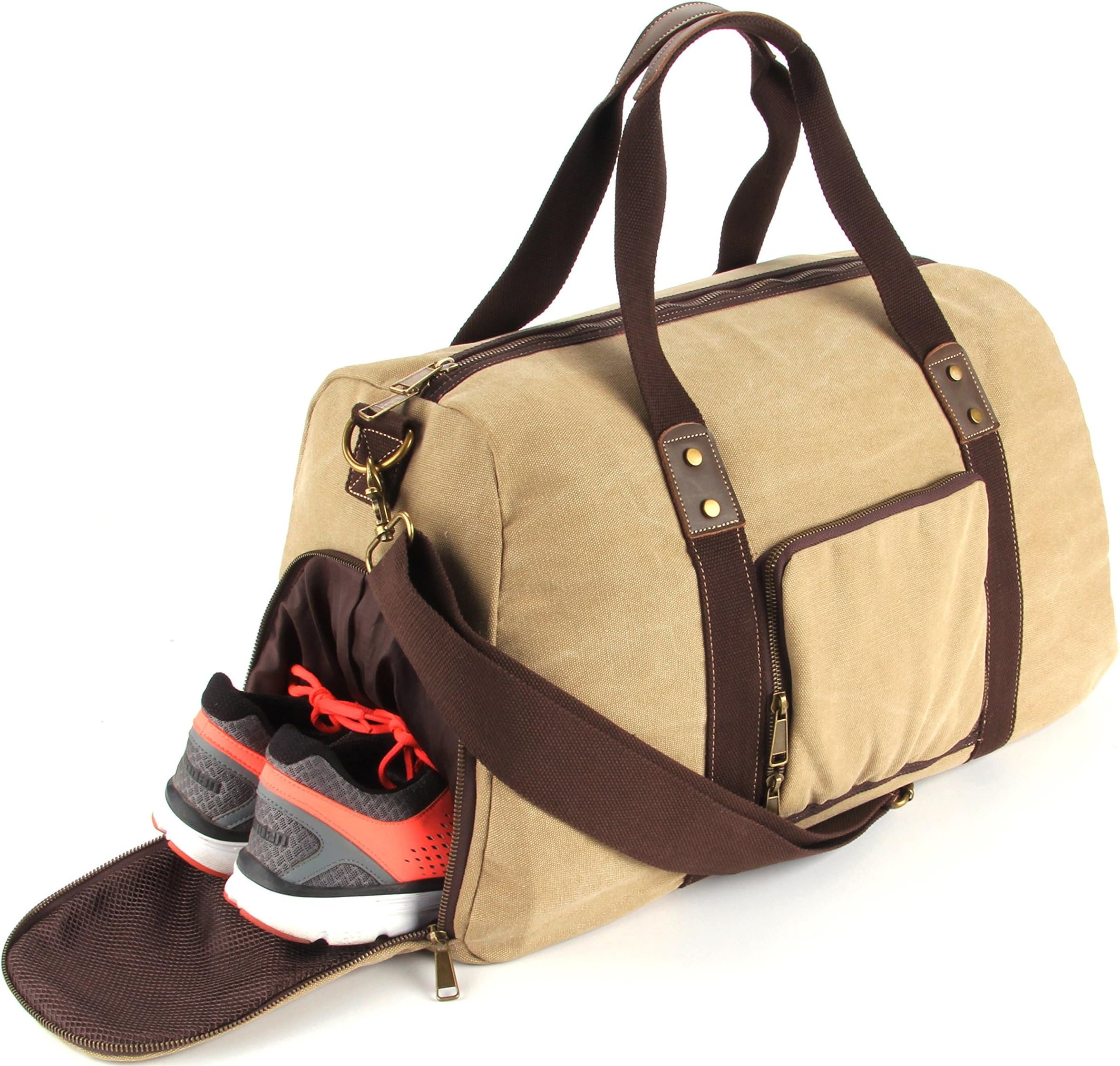 Duffel Bag with Shoe Compartment Canvas Weekender Tote