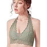 Luna & Sun Soft Sexy Breathable Wirefree Lace Padded Halter Bralette (for A-C Cups)
