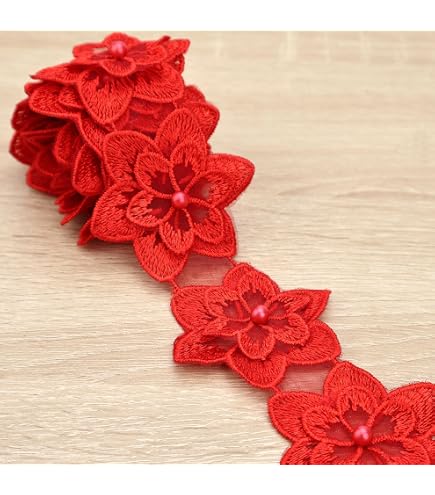 YYCRAFT 15 Yards Daisy Flower Lace Trim - 1 Inch Wide Baby Pink Embroidered Trim For Sewing & Crafts