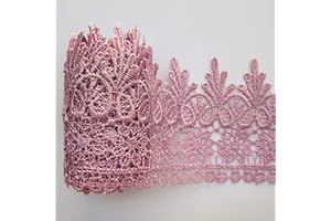 QIUDA 5 Yard Venice Floral Lace Edge Trim Ribbon 9cm Wide Vintage Style 8 Color Edging Trimmings Fabric Embroidered Applique Sewing Craft Wedding Bridal Dress Embellishment Gift Party Decoration(Fuchsia)