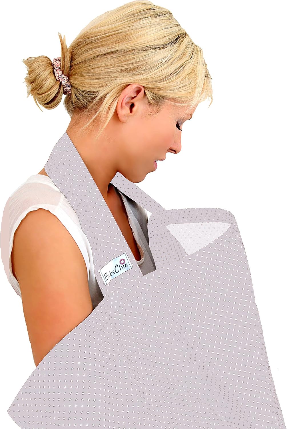 BebeChic.UK - Oeko-Tex Certified 100% Cotton - Breastfeeding Covers - Boned Nursing Tops - Silver Grey/White dot