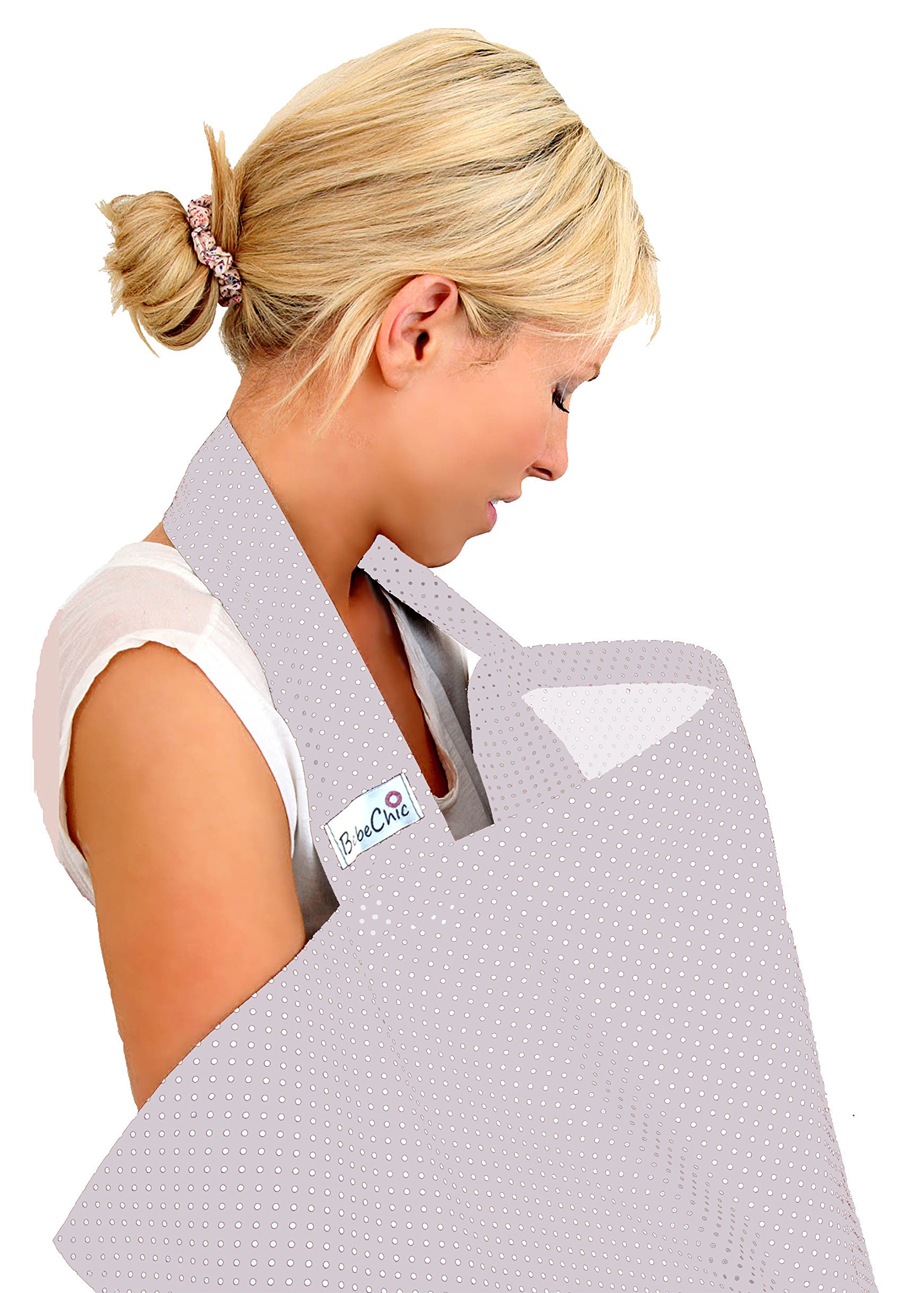 BebeChic.UK - Oeko-Tex Certified 100% Cotton - Breastfeeding Covers - Boned Nursing Tops - Silver Grey/White dot