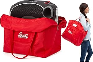 KIDDI GO KiddiGo Booster Seat Travel Bag for Airplane, Red, 17" H x 16.5" W x 9.5" D, Fits Most Backless Booster Seats, Easy to Carry with Luggage Handle, Durable Zippers & Front Small Pocket