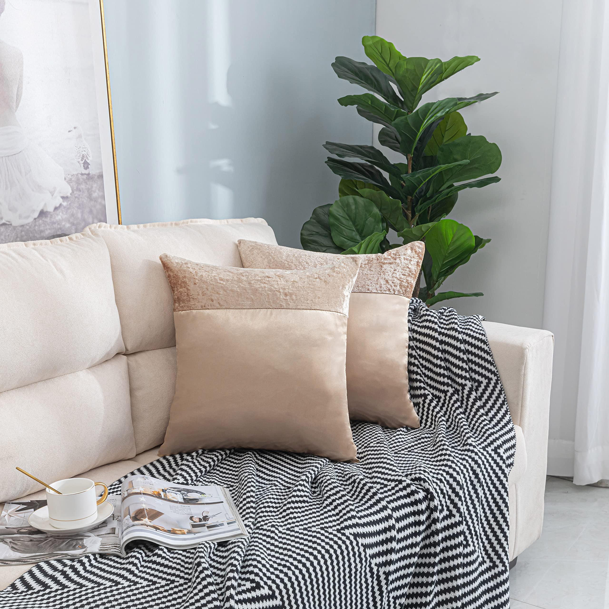 ZIMEL HOMES PACK OF 2 - Luxury Crushed Velvet Band Cushion Covers with Faux Silk Decorative Square Pillow Case for Sofa Bedroom with Invisible Zipper 17" x 17", 20" x 20", 22" x 22", 24" x 24"