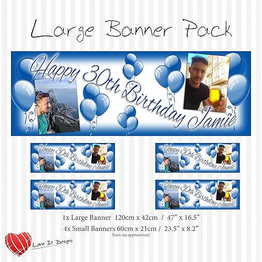 Love It Designs Personalised 2 Photo Curvy Text Birthday Party
