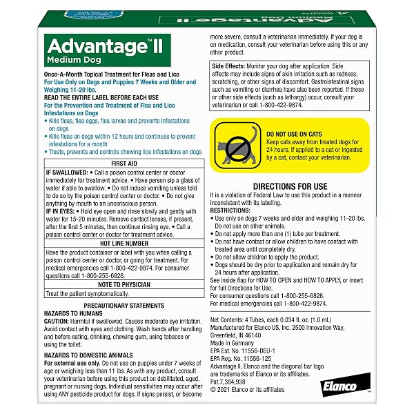 ADVANTAGE II MEDIUM DOG VET-RECOMMENDED FLEA TREATMENT & PREVENTION | DOGS 11-20 LBS. | 4-MONTH SUPPLY