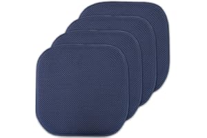 Sweet Home Collection Memory Foam Chair Cushion Honeycomb Pattern Solid Color Slip Non Skid Rubber Back Ultimate Comfort and Softness Rounded Square 16" x 16" Seat Cover, 4 Pack, Navy 4 Piece