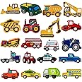 20pcs Cars Iron on Patches Engineering Vehicle Embroidered Patches Iron on Knee Patches for Boys Kids Pants Clothes Backpack