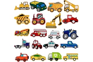 YAVERON 20pcs Cars Iron on Patches Engineering Vehicle Embroidered Patches Iron on Knee Patches for Boys Kids Pants Clothes Backpack