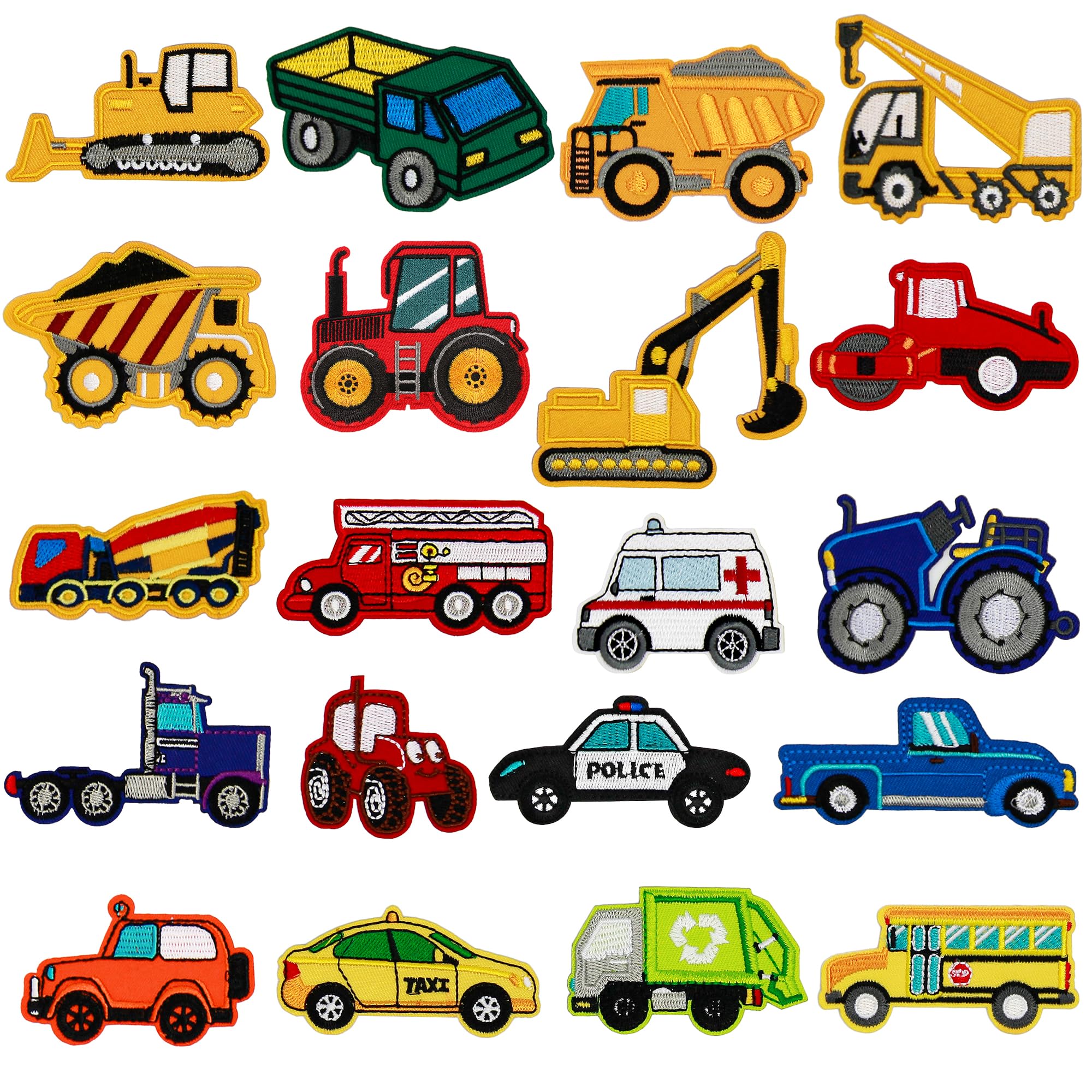 Photo 1 of 20pcs Cars Iron on Patches Engineering Vehicle Embroidered Patches Iron on Knee Patches for Boys Kids Pants Clothes Backpack