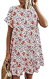 LANISEN Women’s Summer Tunic Dress Boho Floral Printed Round Neck Short Sleeve Ruffle Casual Loose Flowy Swing Pullover Mini Babydoll Party Shift Dresses #1 Floral S