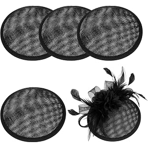 Elegaperma 4 Pcs Fascinator Base,13 CM Round Hat Base,Thick: 2 CM Black | Black Linen Mesh Fascinator Hat Base for Wedding Pa