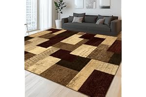 QDUIDU Modern Geometric Patchwork Indoor Area Rug for Living Room, Red 5x7 Large Rug Rockwood Collection Hardwood Floors Deco