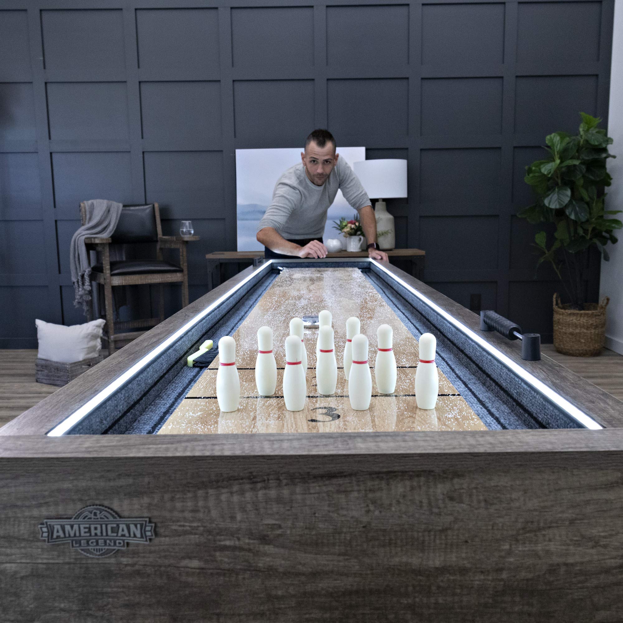 American Legend Kirkwood And Stonebridge 9’ LED Light Up Shuffleboard Table With Bonus Games on